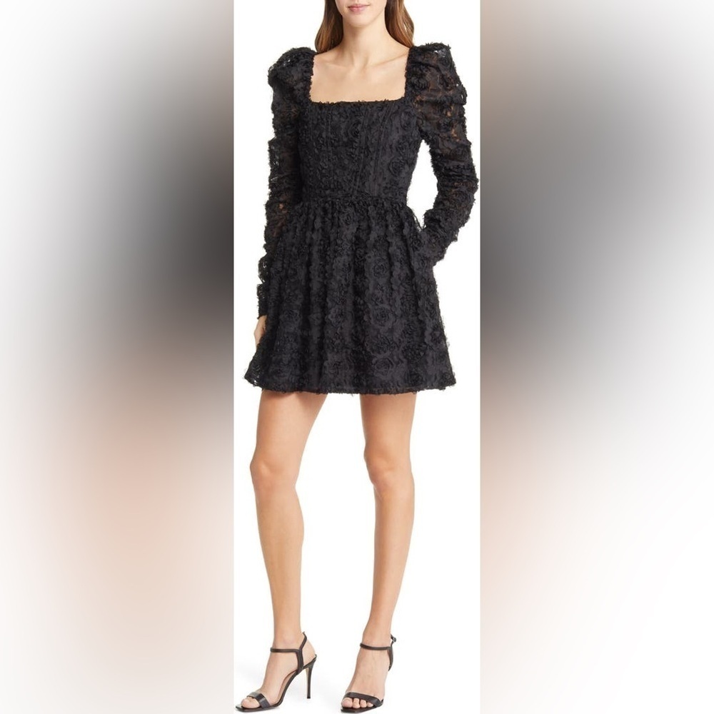 BLACK HALO Alister Floral Lace Long Sleeve Babydoll Minidress sz XS-S